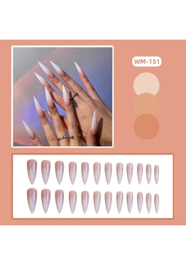 Qingmipy 24 Adet Uzun Uçlu Beyaz Degrade Tırnak Ekleri - Jöle İle Gönderim