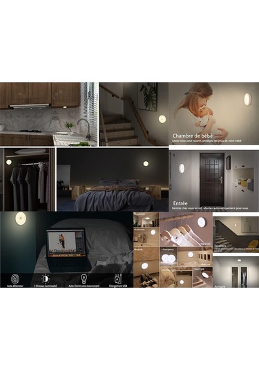 Mufunye Mianbaoshu Akıllı Hareket Sensörlü Led Gece Lambası, Usb Şarj Edilebilir, Sabit Ve Sürekli Işık Modu, Beyaz Işık, Dolap/odalar İçin, 6 Adet Diğer