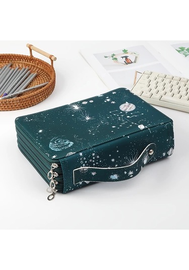 Maxaccess Kraliyet Mavi 203 Gözlü Çantalı Kalem Kutusu Deniz Mavi Gezegen Tasarım Ofis Sanat Depolama Lacivert