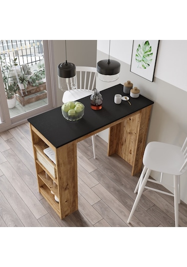Robinhome Robin Home Thales Bar Masası Mutfak Yemek Masası Siyah-Çam
