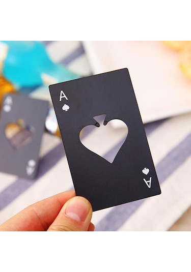 2 Adet Paslanmaz Çelik Şişe Bira Açacağı Poker Oyun Kartı Maça Soda Şişesi Kapağı Açacağı Siyah