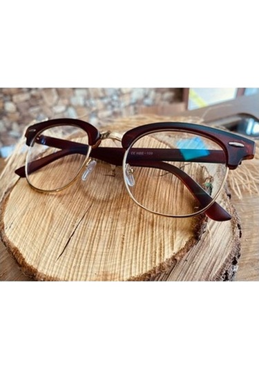 Kahverengi Clubmaster Numarasız Kadın Mavi Işık Engelleyici Gözlü