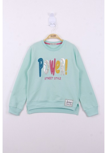Toontoy Kız Çocuk Power Renkli Baskılı Sweatshirt Su Yeşil