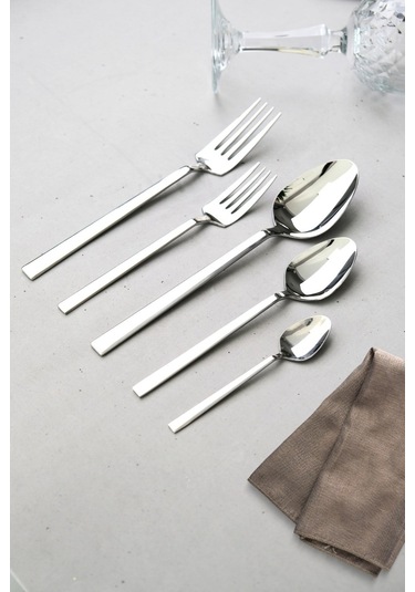 Lugga Doğa Yemek - Tatlı Çatal Kaşık Ve Çay Kaşık Takımı 12 Kişilik 60 Parça Gri