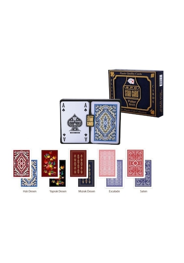 Star Oyun Star A/30 Plastik Desenli Iskambil Oyun Kağıdı Takımı 2'Li A-K-Q-J 7698682371824