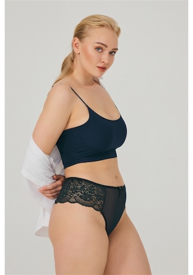 Dantelli Tül Detaylı Büyük Beden Kadın Brezilya 7'Li Paket Külot-Çok Renkli