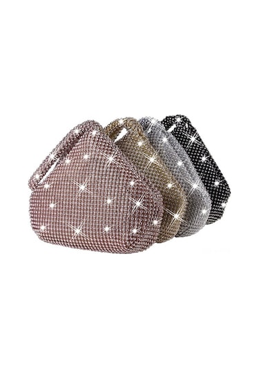 Novahub Parıltılı Üçgen Şeftali Şeklinde Lüks El Çantası - Gümüş Gümüş, Özel Etkinlikler İçin Mükemmel Gümüş