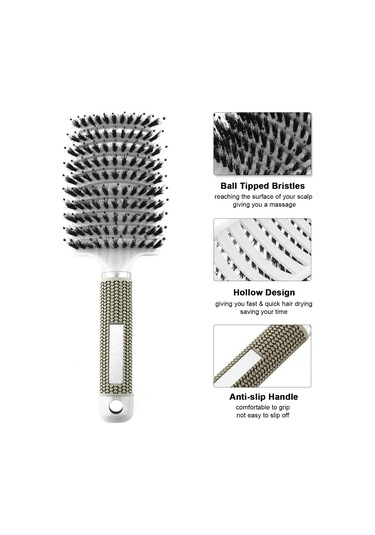 Ximistore9 Beyaz Domuz Tüyü Kavisli Saç Fırçası - Saç Derisi Masajı Ve Dürtme Önleme, Islak Ve Kuru Saç İçin Uygun