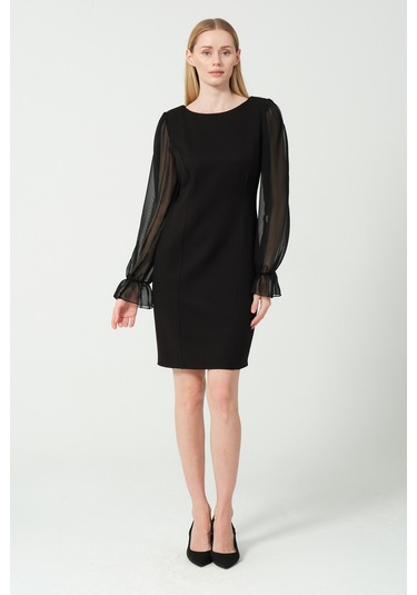 Şifon Kol Detay Mini Elbise Siyah