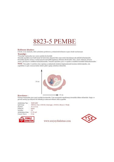 Eray Aydınlatma 8823-5 Plofonyer Led 3 Renk Çocuk Pembe Avize Pembe