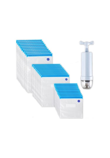 Symbee Pompalı Vakumlu Gıda Saklama Poşetleri Seti - 30 Adet 3 Boyut, Klips Hediyeli