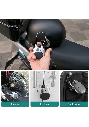 Geeroyoo Gümüş Renkli Geniş Kullanimlı Çelik Tel Kablolu Şifreli Kilit - Moto Kask, Bagaj, Kayak Ve Araç Kıyafeti İçin Uygun Gümüş