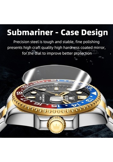 Novahub Olevs 3610 Erkekler Çelik Kayış Aydınlık Su Geçirmez Kuvars Saat Siyah Altın Renkli, Çok Renkli Çok Renkli