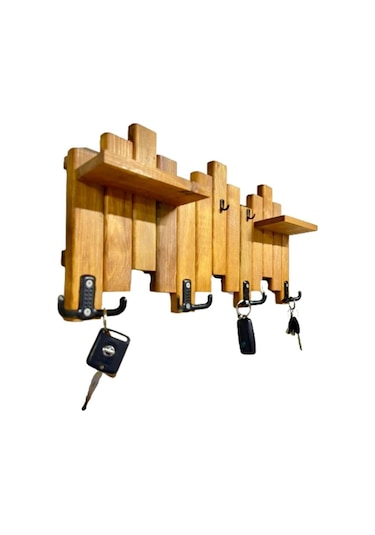 Ahşap Duvar Ve Kapı Askısı Elbise Anahtarlık Askılık Piyano Modeli 4 Askılı Meşe