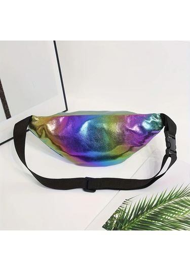 Fochsia Mavi Renkli Outdoor Bel Çantası, Yedi Renk Geçişli, Çapraz Omuz Çantası, Kamp Seyahat Günlük Kullanım Mavi