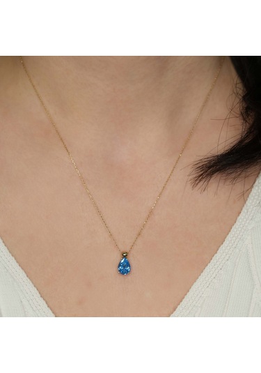 Akuamarin Damla Taşlı Gümüş Kolye Gm10