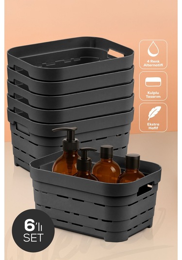 6'lı 3,8 Litre Delikli Saklama Kutusu Antrasit Antrasit