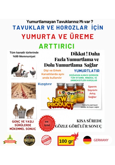 Tavuklar Ve Horozlar İçin Üreme Ve Yumurta Arttırıcı 100 Gr