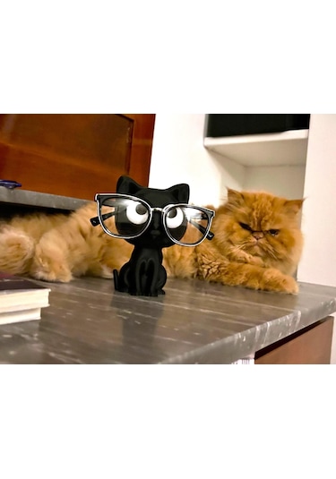 Siyah Kedi Dekoratif Gözlük Standı - Gözlük Düzenleyici - Gözlük Tutucu Siyah