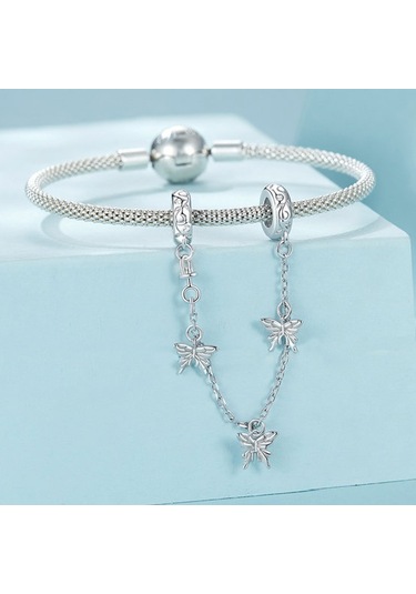 S925 Ayar Gümüş Platin Kaplama Kelebek Emniyet Zinciri Bilezik Boncuk Aksesuarları Scc2829 Çok Renkli