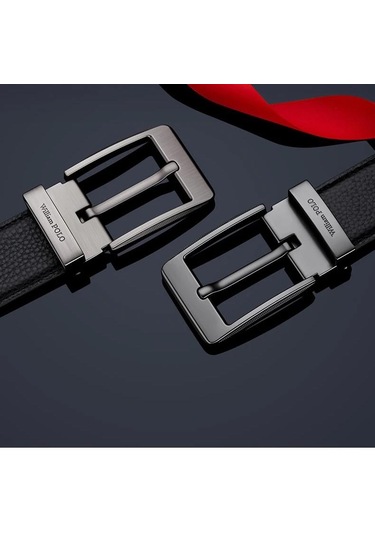 Williampolo Hakiki Deri Italy 2024 Kırmızı Detaylı Kemer Siyah