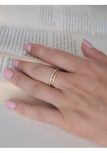 İki Sıralı Zirkon Taşlı Ayarlanabilir Gold Altın Renkli Yüzük Gold