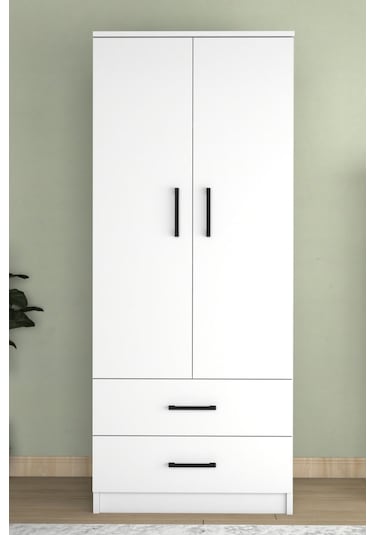 Point 2 Kapaklı 2 Çekmeceli Gardrop Beyaz