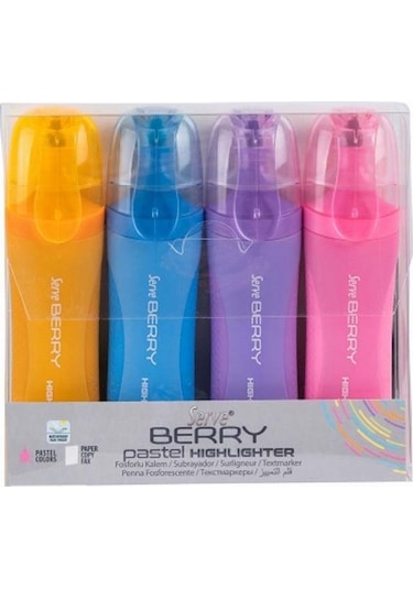 Serve Fosforlu Kalem Berry Set Pastel 4 Lü SV-BRFKP4PS Çok Renkli