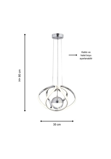 Mars Krom Küre Ledli Salon Mutfak Oda Oturma Odası Hol Ledli Avize Sb-ld-108 Krom
