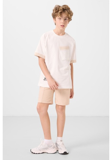 Tommylife Bej Pamuklu Yumuşak Dokulu Standart Fit Basic Erkek Çocuk Şort - 11289 Bej