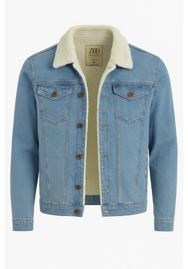 Zbd Erkek Slim Fit Kürklü Kot Ceket - 7432 Buz Mavi