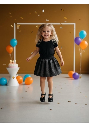 Zekids Kız Bebek Dokulu Deri Etek-11156 Siyah