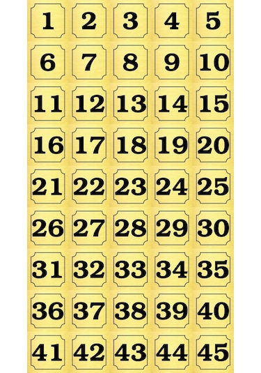 1-45 Kapı, Masa, Dolap Numarası Altın Metal Etiket 5x5 Cm