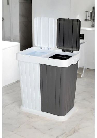 2 Bölmeli Kirli Temiz Çamaşır Sepeti 80lt Gri-beyaz Antrasit - Beyaz