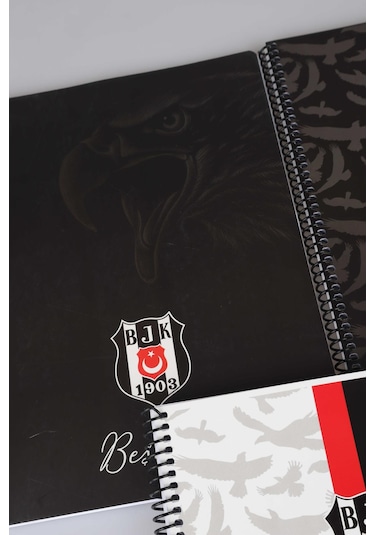 "dekomus Cep Defteri Hediyeli" Lisanslı Beşiktaş Spırallı 2 Adet Kareli Ve 2 Adet Çizgili A4 Karton Kapak 72 Yaprak Defter Seti