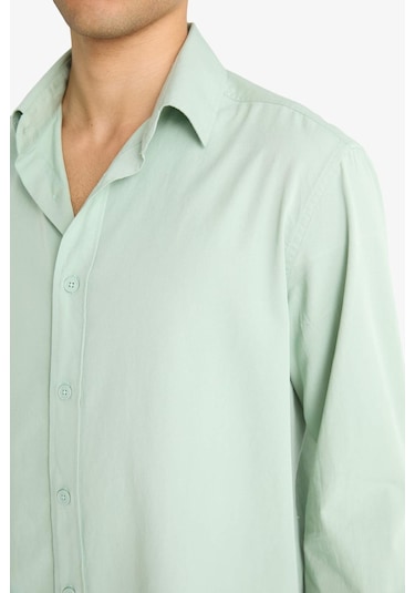 Defacto Regular Fit Polo Yaka Dokuma Uzun Kollu Gömlek F6341ax25augn1135 Yeşil