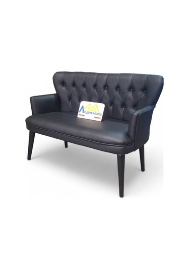 Ahşap Ayaklı Kollu Siyah Deri Ofis Koltuğu Büro Koltuğu Deri Ofis Bekleme Koltuğu 2 Adet İkili Siyah