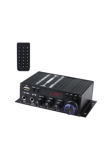 Wezone Ak-390 Ev Araç Mini Bluetooth Güçlendirici 40wx2, Fm Radyo, Usb, Çift Mikrofon Girişi, Işıklı Ekran