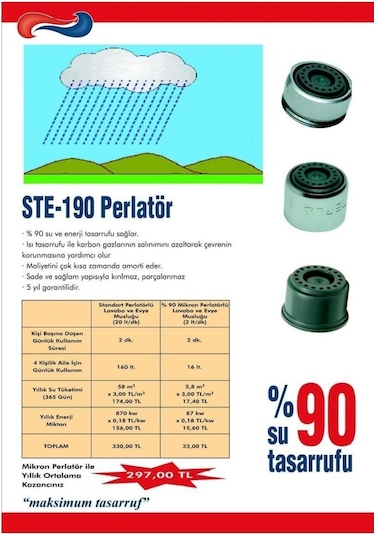 Perlatör %90 Su Tasarruflu 2 Lt Sprey Akışlı