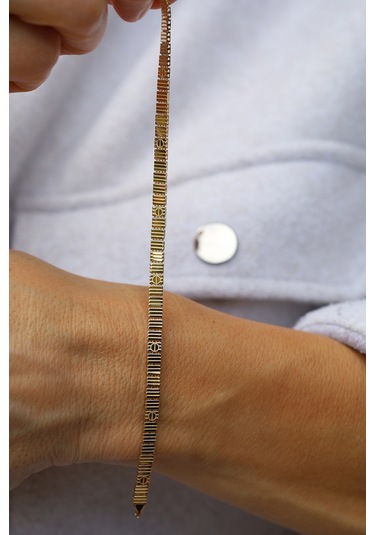 14 Ayar Altın Çizgili Çivi Model Bileklik Blk28171 Sarı Altın