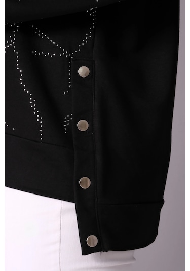 Taş Baskılı Yanı Çıtçıtlı Bluz Siyah