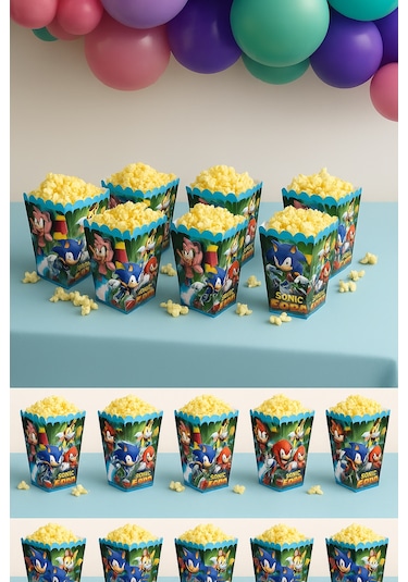 Mısır Pop Corn Kutusu Sonic Temalı 8 Li 8x11,5 Cm Parti Malzemesi