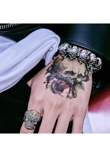 Novahub Gotik Kafatası Vintage Erkek Bileklik - Siyah Punk Paslanmaz Çelik Bilezik - Gümüş Renk Gümüş