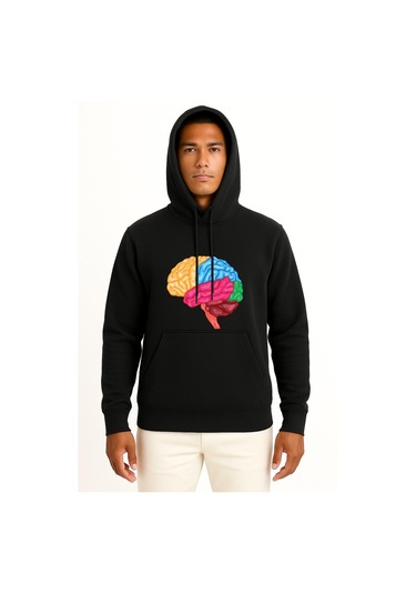 Kapüşonlu Human Brain Anatomy Göğüs Tasarımlı Unisex Sweatshirt Siyah