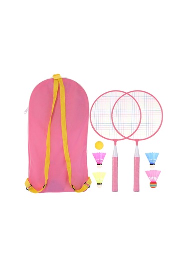 Geeksen 3-12 Yaş Çocuklar İçin Antipatlama Deri Saplı Badminton Raketi Seti Pembe, 4 Top + 1 Sünger Top + Çanta