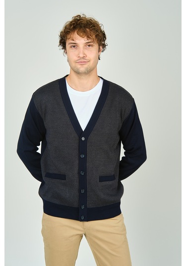 Ateş Triko Erkek Cep Detaylı V Yaka Yün Hırka 4490 Lacivert Lacivert