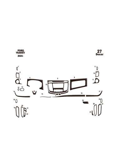 Ford Transit Konsol-torpido Kaplama 2020- 27 Parça-koyu Meşe Seçenekler
