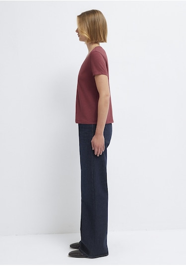 Mavi - V Yaka Bordo Basic Tişört 1614176-70412