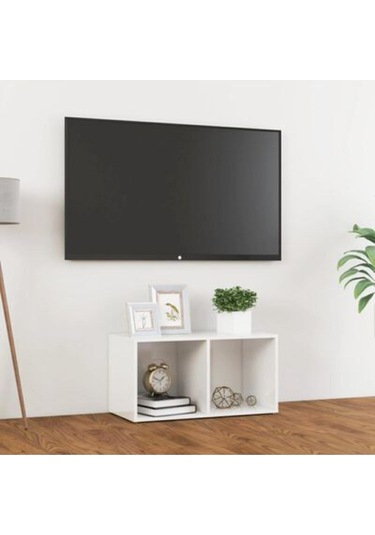 Tdesıgno Utku Televizyon Sehpası - Ünitesi -kitaplık-beyaz 72 Cm 2 Raflı Beyaz