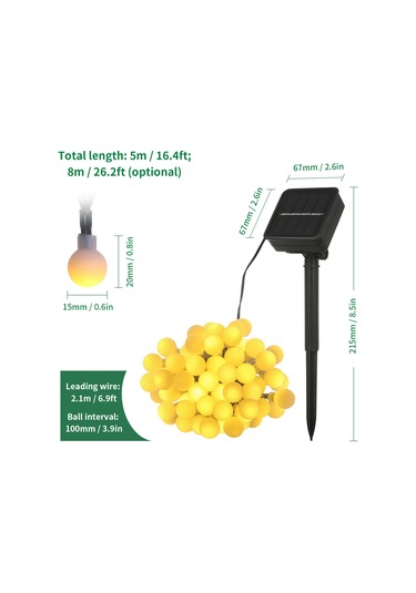 Singree Güneş Enerjili 60 Led Aydınlatma Küreleri - 8 Modlu, Ip44 Su Geçirmez, 8 Metre Sıcak Beyaz